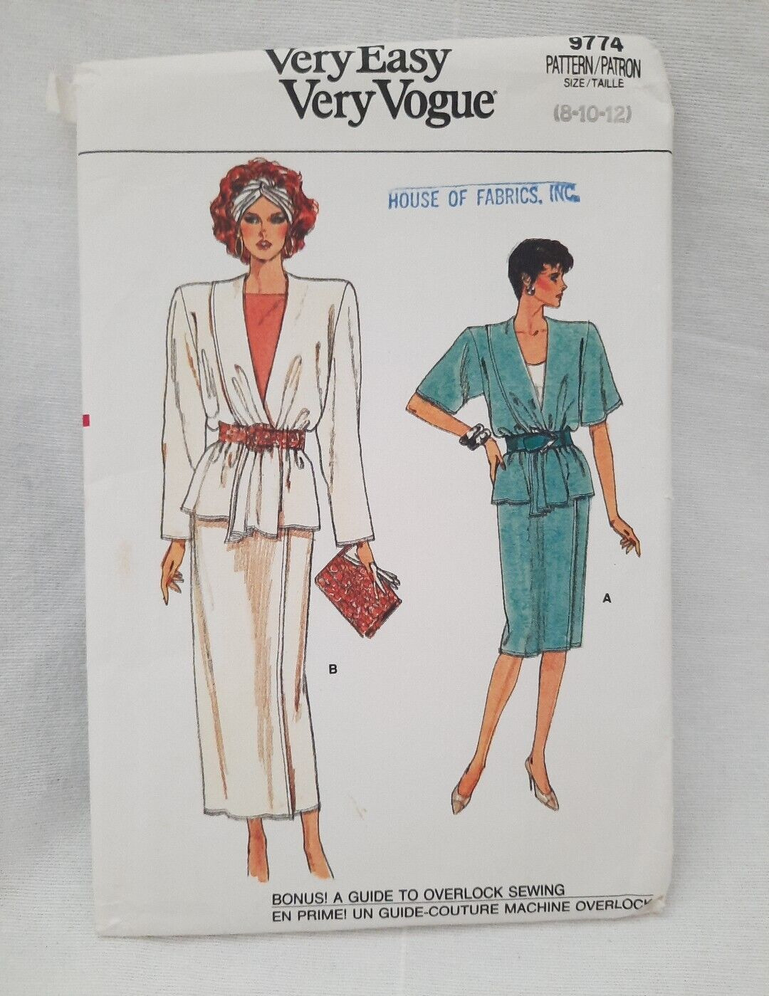 1980\'s Era Very Easy Vogue 9774 ~ Misses Belted Style Top & Skirt ~ Size 8-10-12