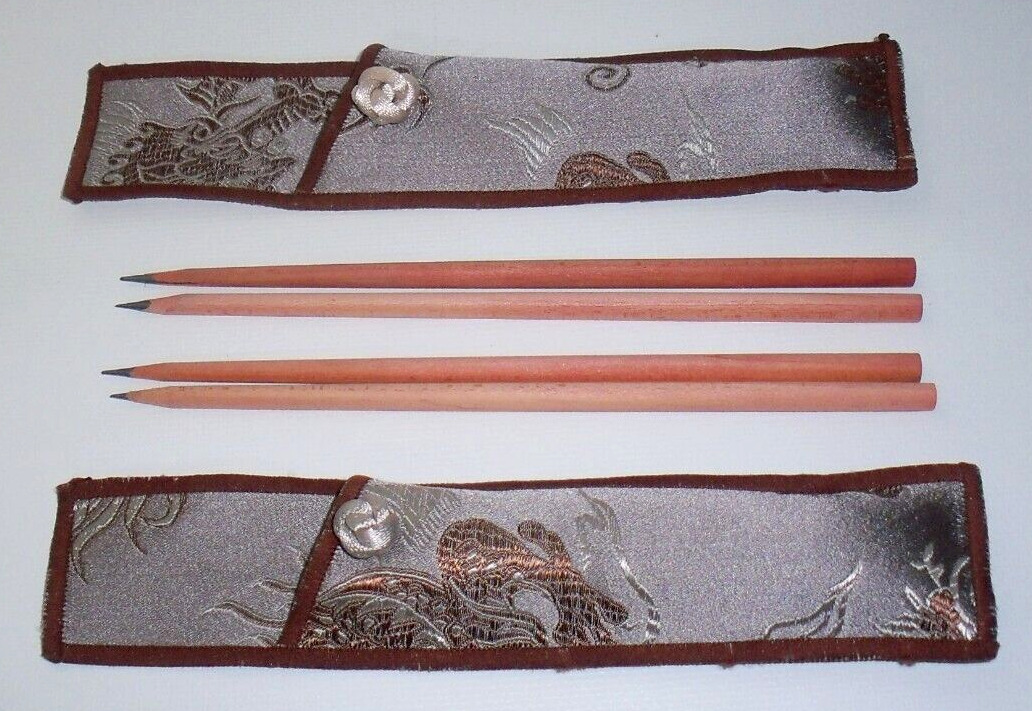 Chinese Tapered Slimline Pencils in Silk Brocade Cases (2 Sets)