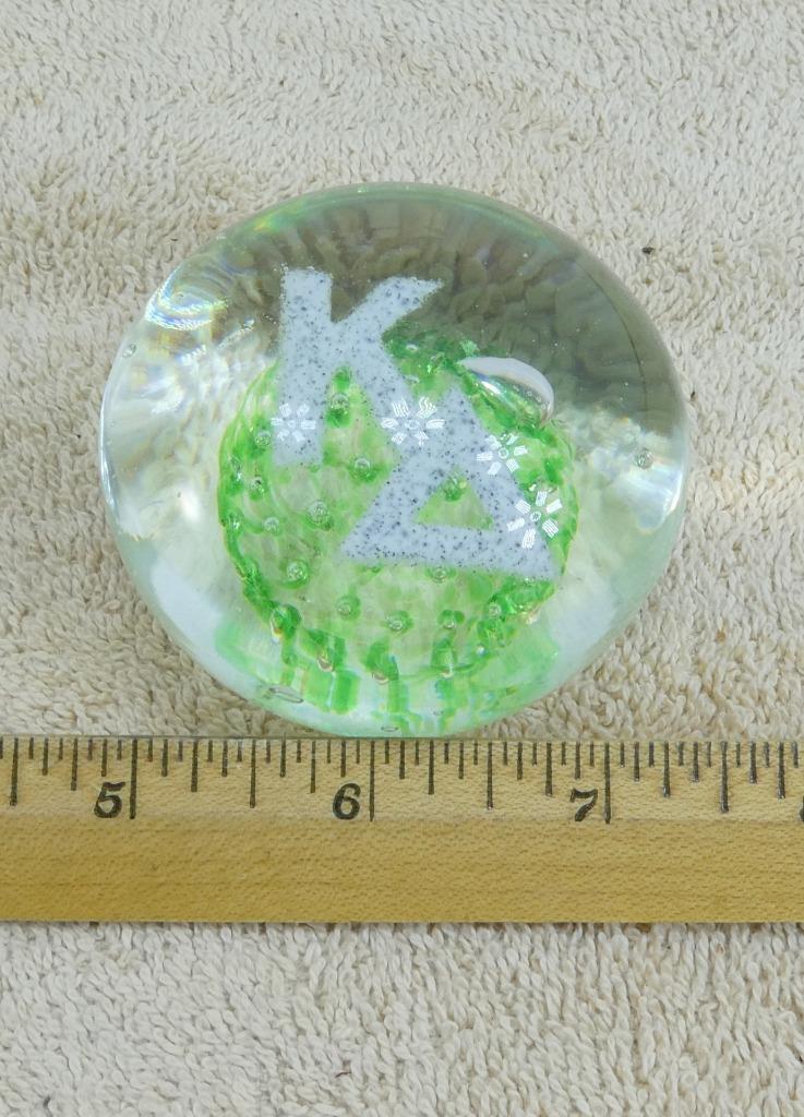 Vintage Kappa Delta Sorority Art Glass Decorative Paperweight Green Bubbles 
