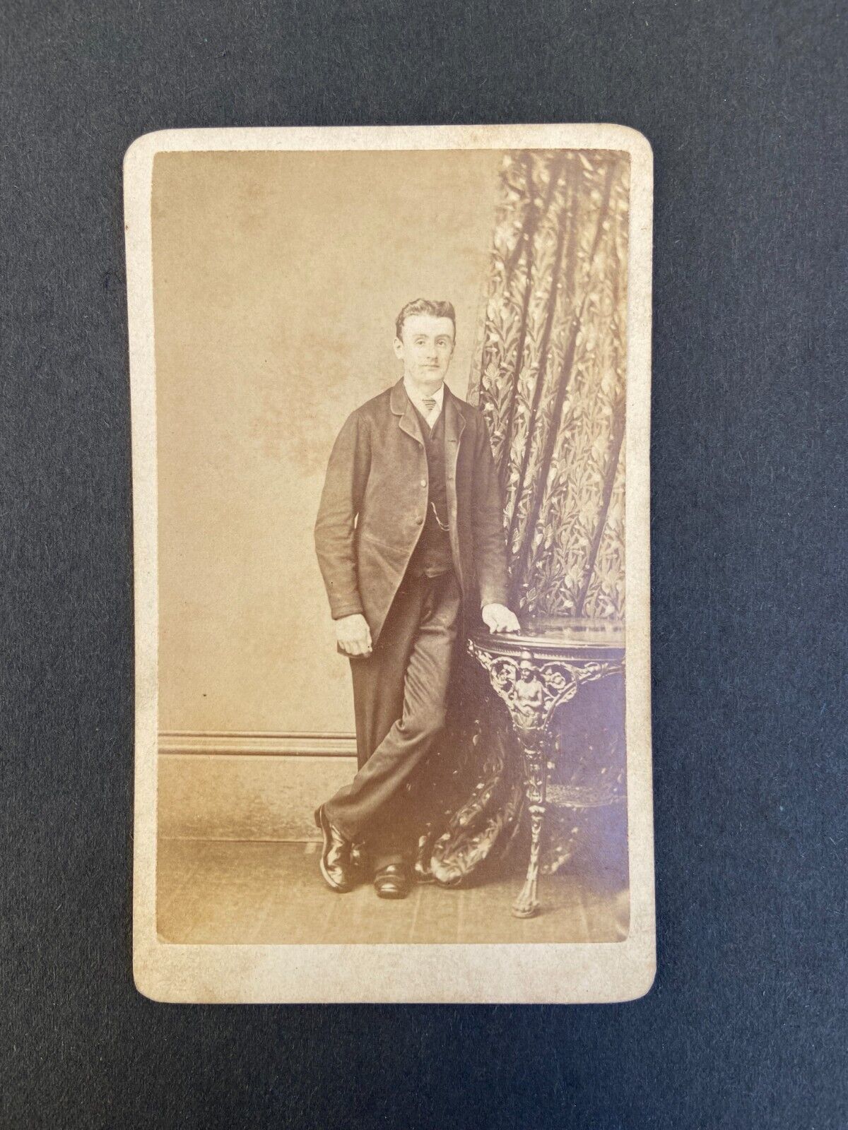 Old Vintage Antique CDV Photo Young Man in 3 Piece Suit Wellingborough England