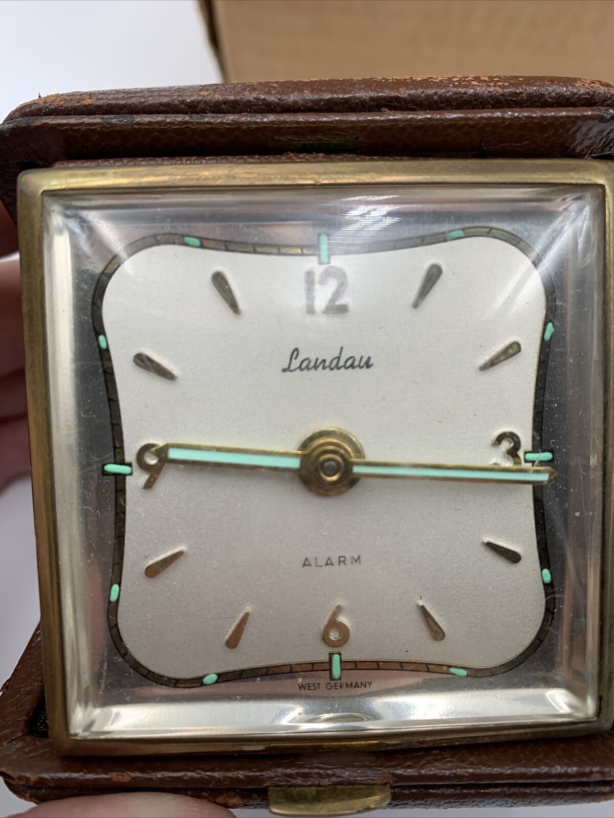 VTG Landau Alarm Clock Clamshell Case Genuine Leather Germany Deutschland
