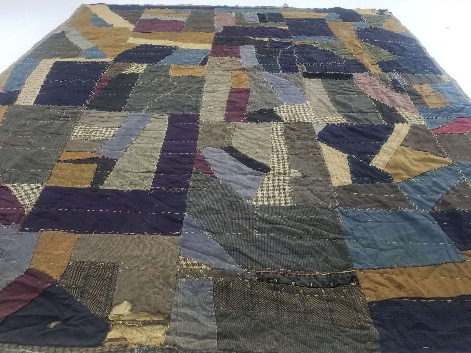 Vintage Victorian Feed Sack Hand Made Crazy Quilt 76x68 inch