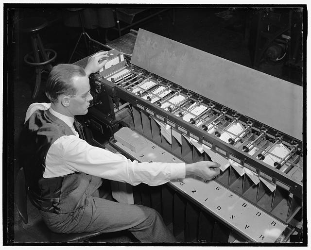 Photo:Card sorter for tabulating machine at the US Census Bureau