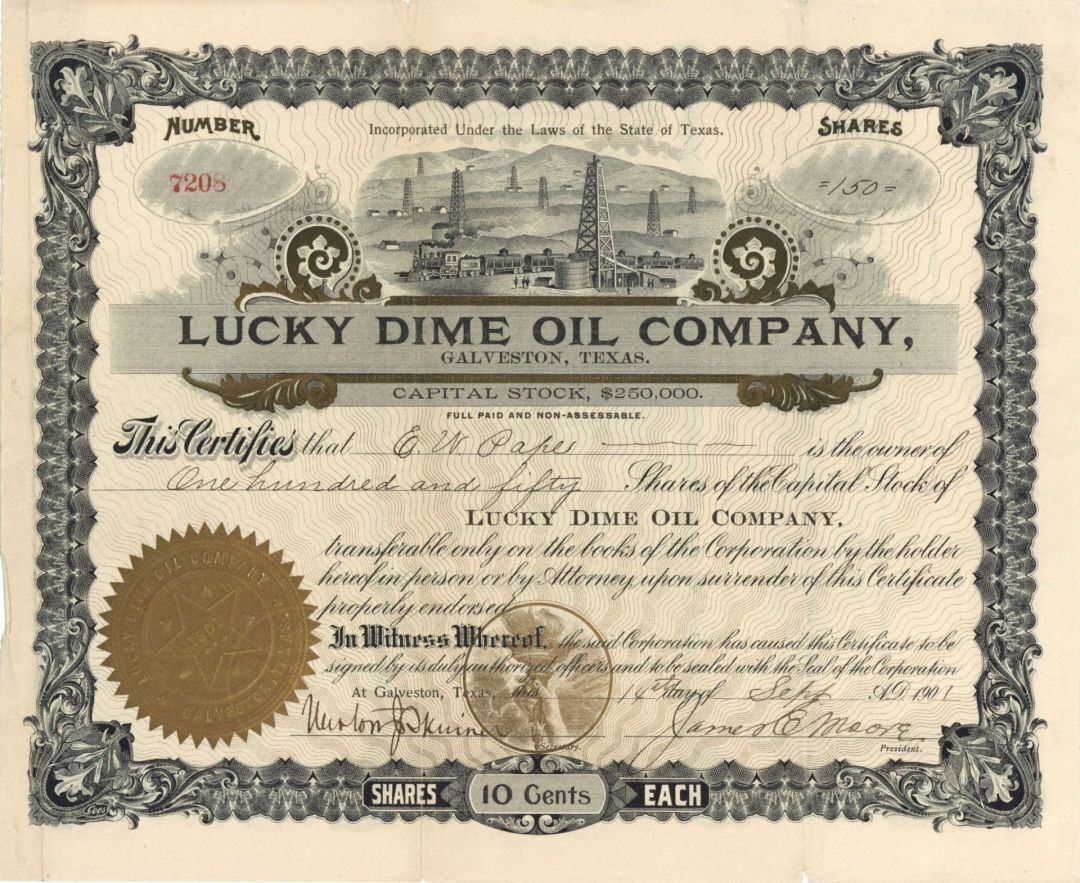 Lucky Dime Oil Co. - Stock Certificate - Oil Stocks and Bonds