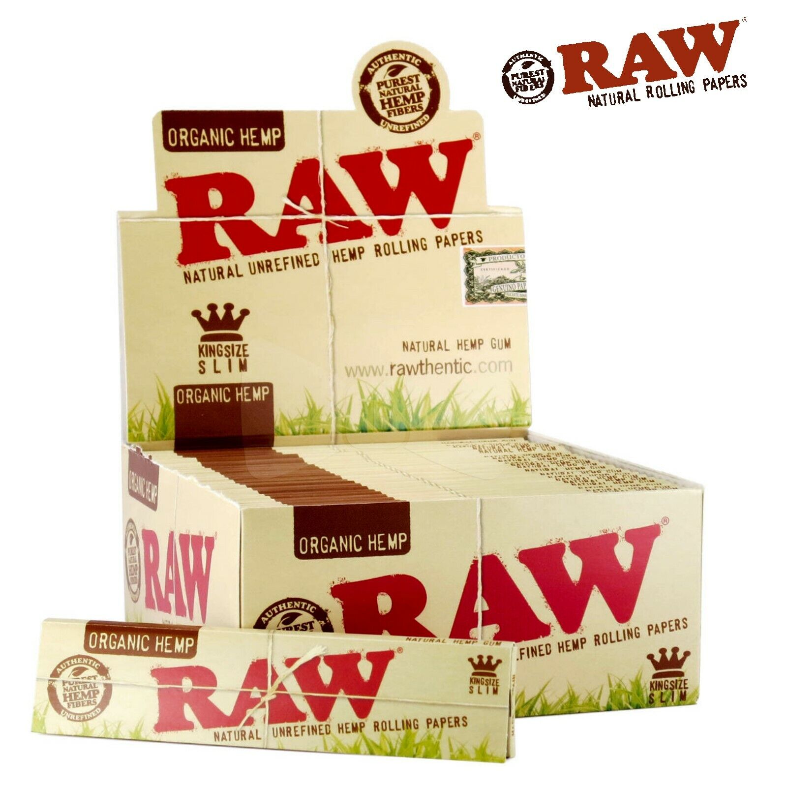 AUTHENTC Raw Organic King Size Slim Rolling Paper Full Box 50 pack, 32 Per Pack