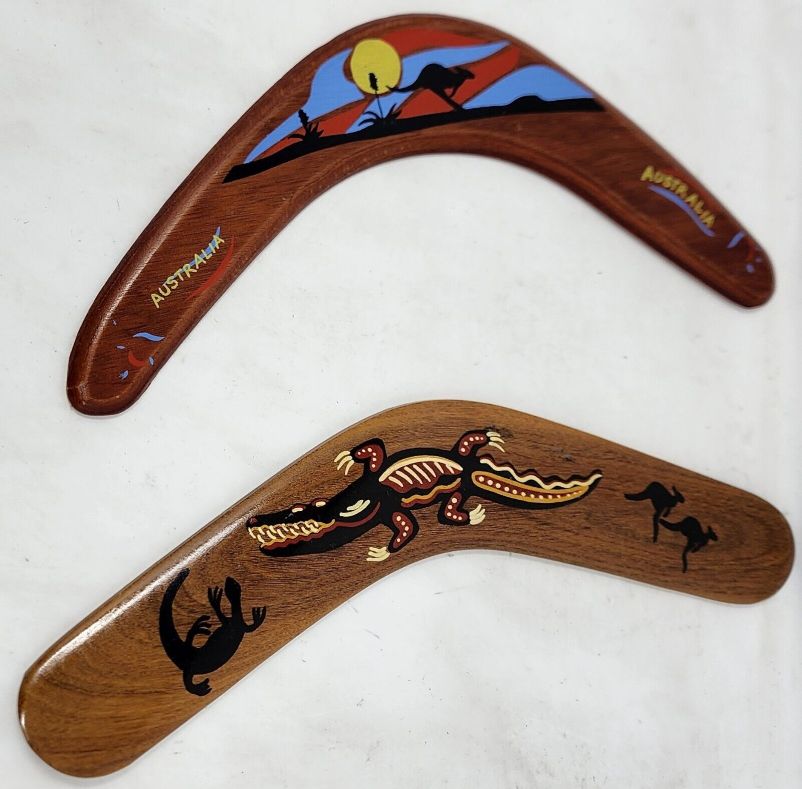 Australian Aboriginal Art Boomerangs Lot of 2 Wood Wooden Quality