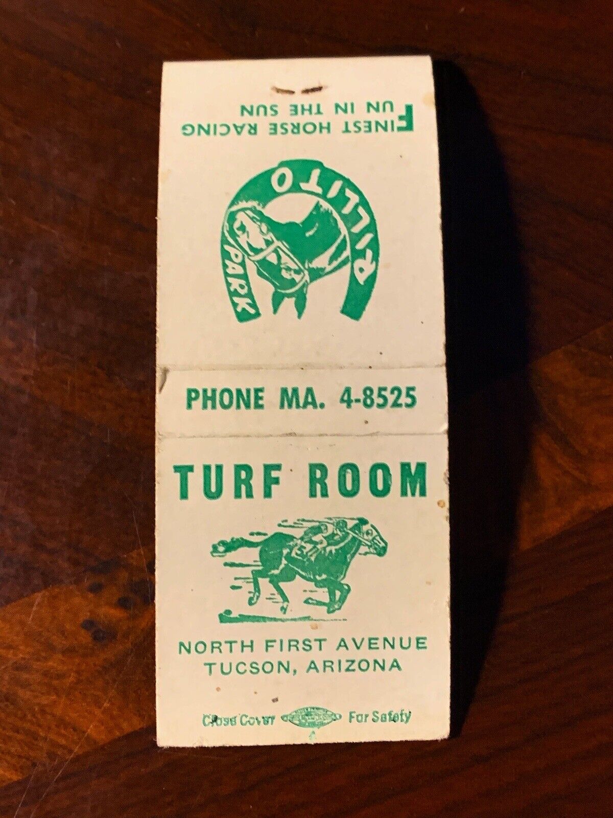 TURF ROOM Tucson Arizona Rillito Park Horse Racing Historic Matchbook Cover ~