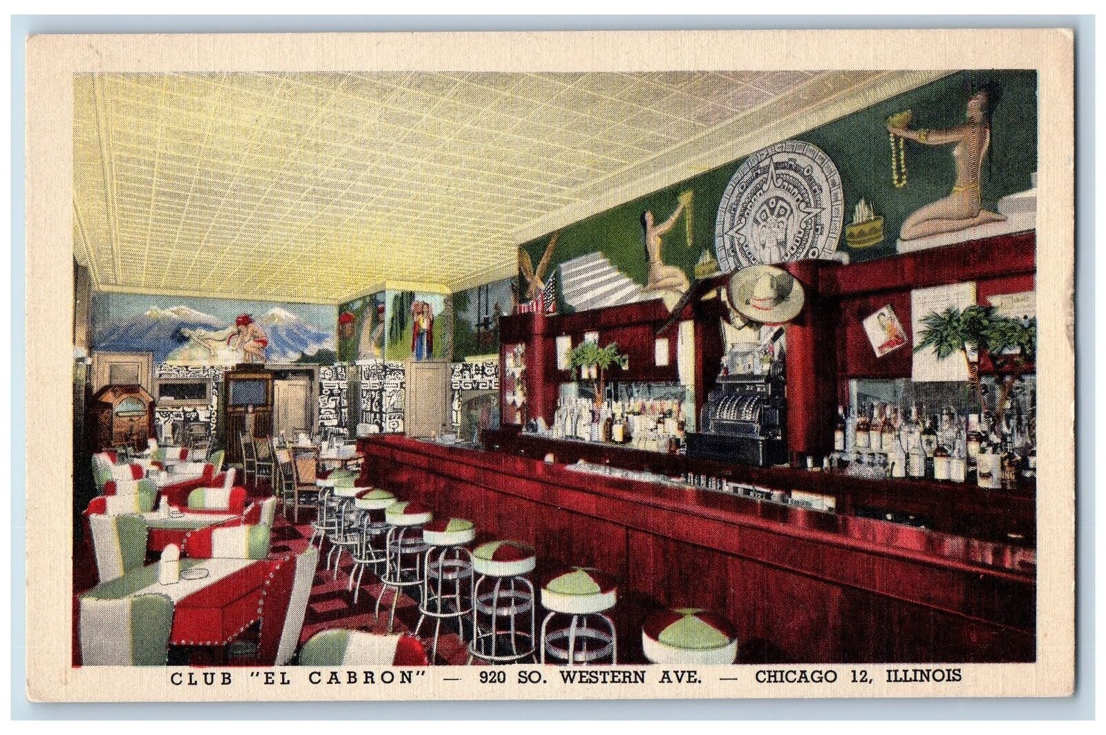 Chicago Illinois IL Postcard Club El Cabron Restaurant Interior c1940\'s Vintage