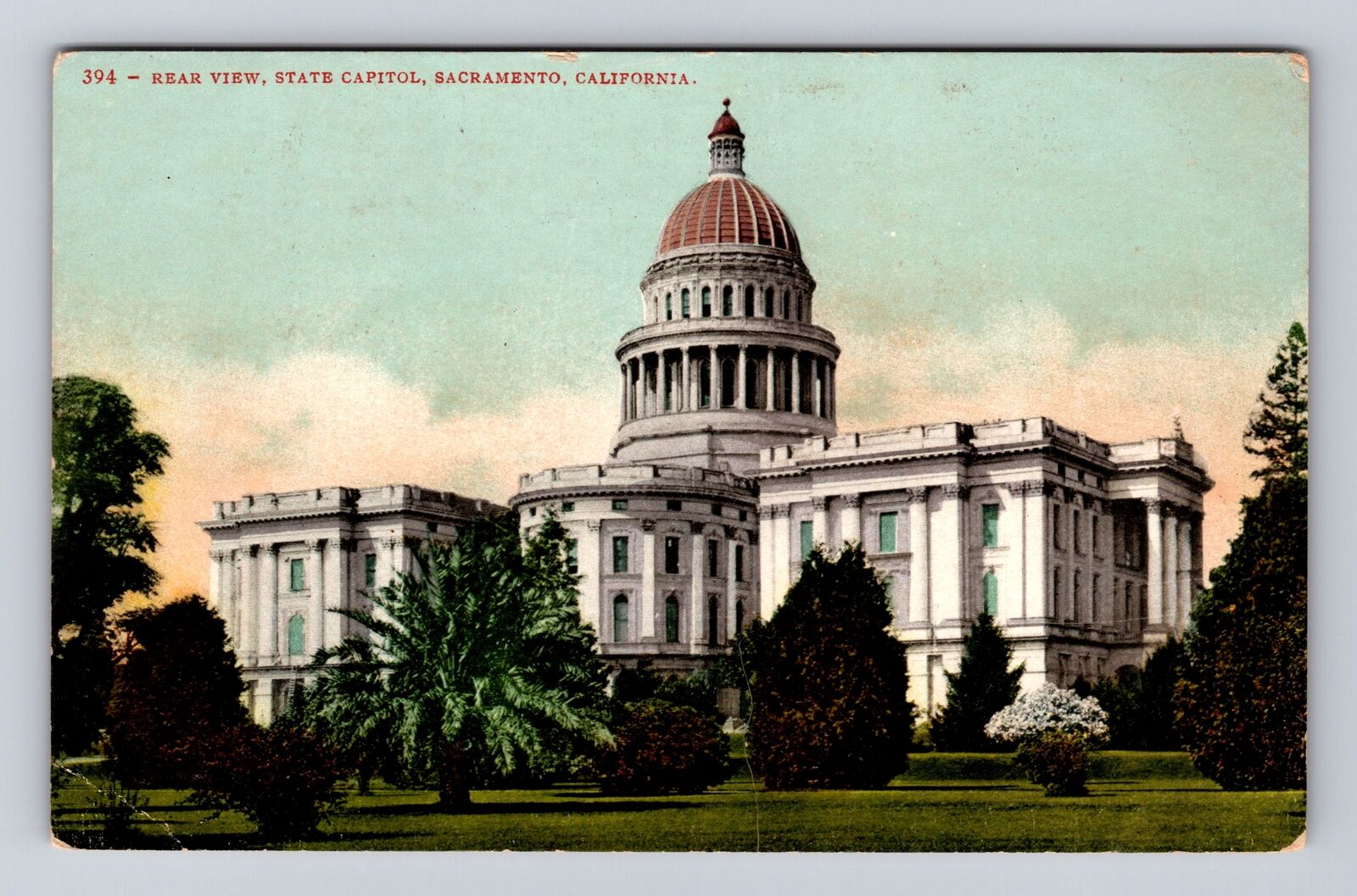 Sacramento CA-California, Rear View, State Capitol, Antique, Vintage Postcard