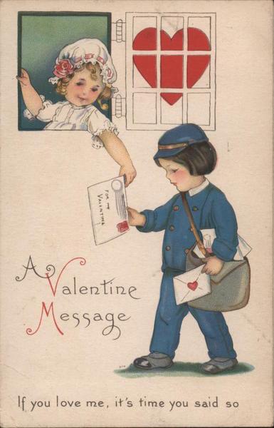 Children 1925 A Valentine Message Antique Postcard 1c stamp Vintage Post Card