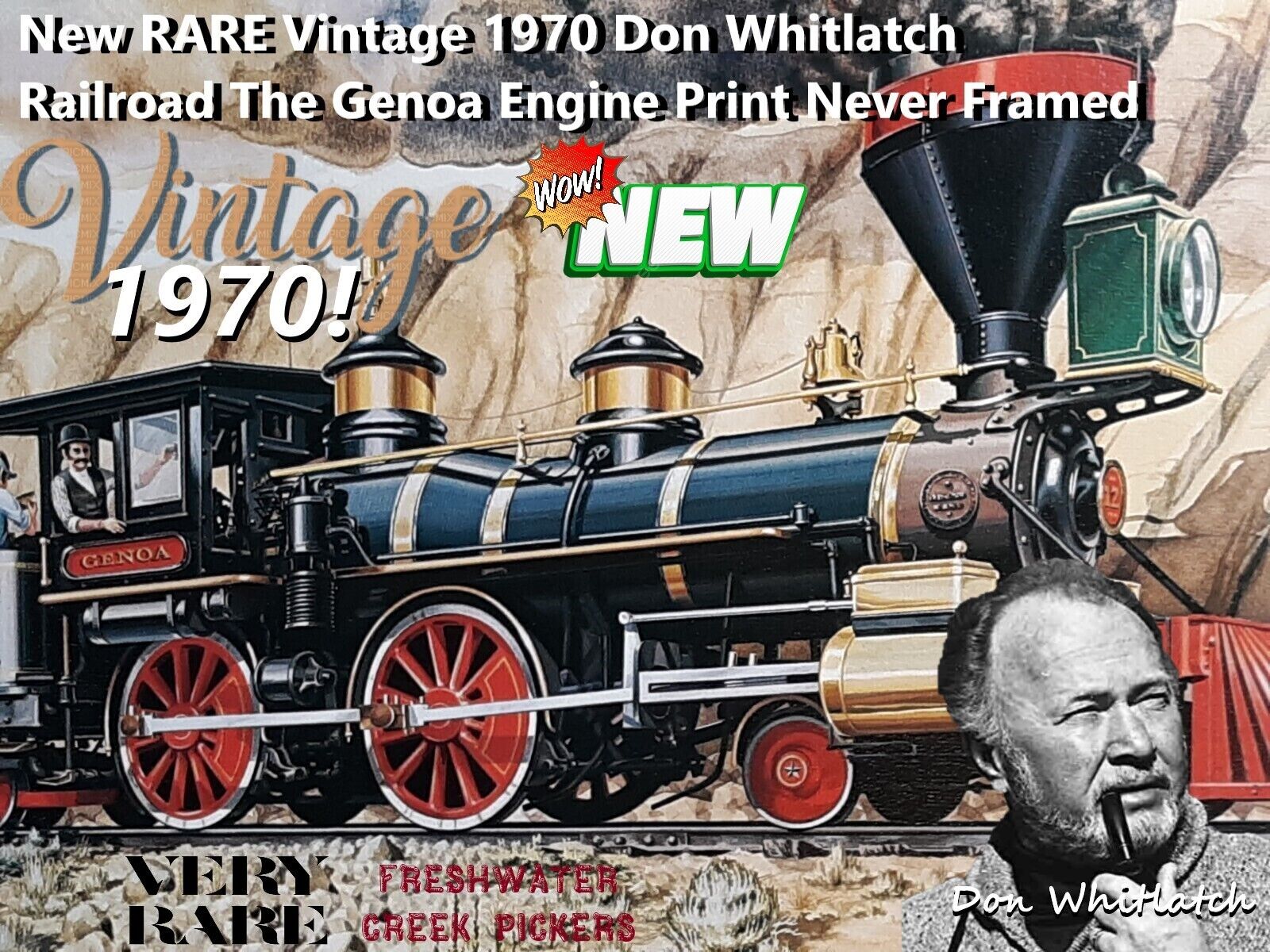 New RARE Vintage 1970 Don Whitlatch Railroad The Genoa Engine Print Never Framed