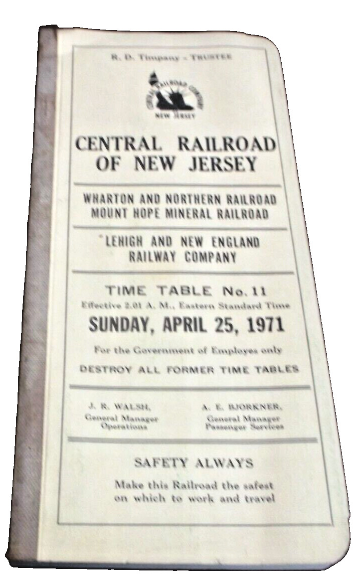 APRIL 1971 CNJ CENTRAL RAILROAD OF NEW JERSEY CENTRAL EMPLOYEE TIMETABLE #11