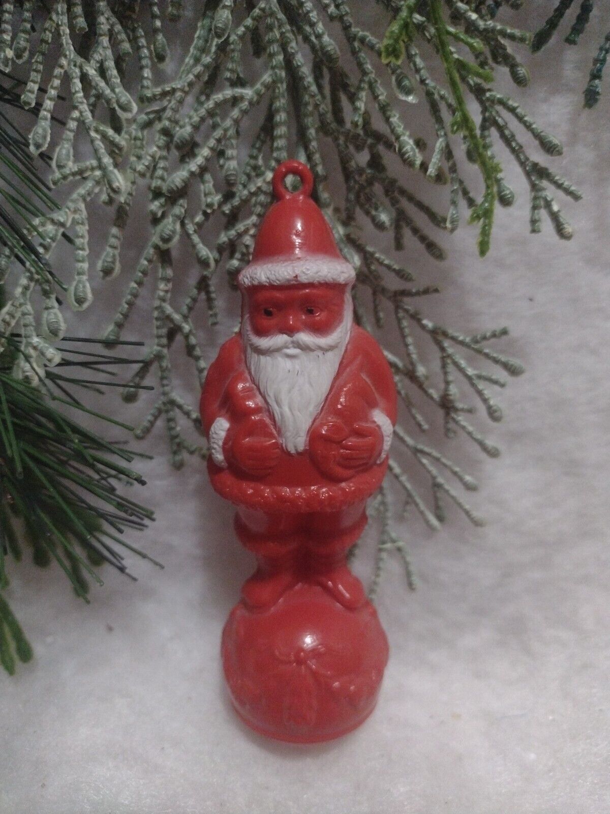 Vintage 1930-40\'s IRWIN Plastic ROLY POLY SANTA on Holly Ball Christmas Ornament