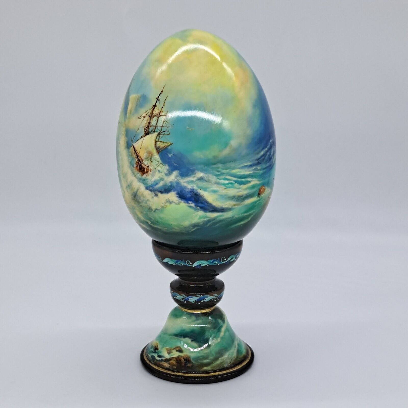 Seascape figurine Wooden egg Hand painted in Ukraine for collection 2024