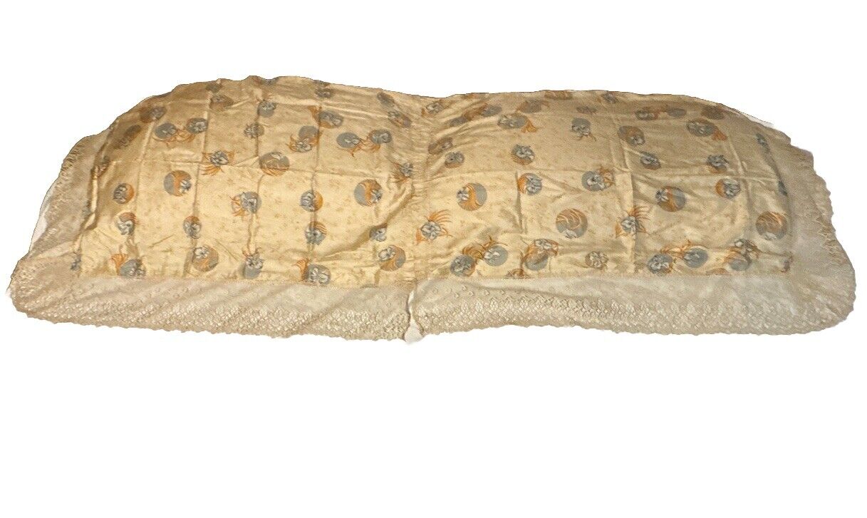 Antique Pillow Layover Shams Silk Fabric Pusher Lace Trimmed  Decorative Textile