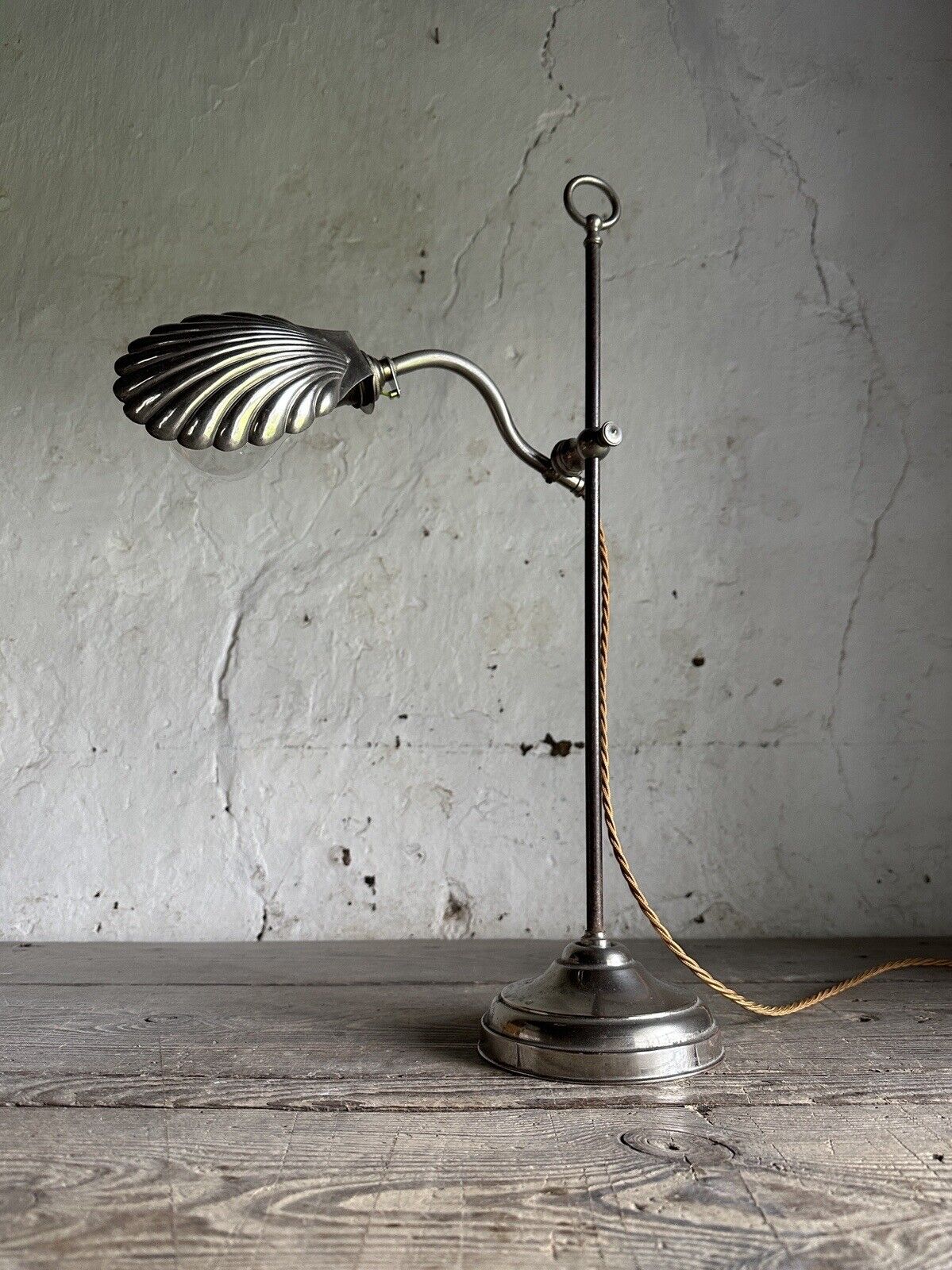Antique French Swan Neck Reading Lamp c1910. Nickel Plated Brass. Fab Quality.