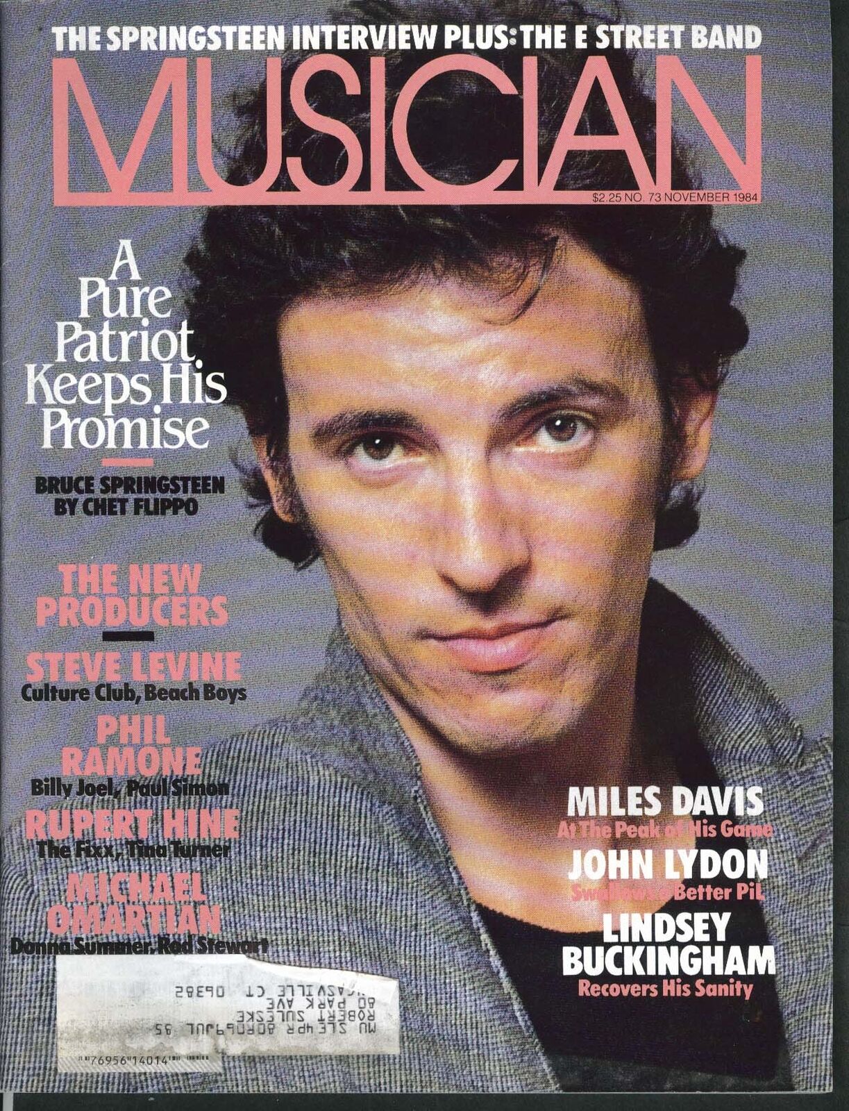 MUSICIAN #73 Bruce Springsteen Miles Davis John Lydon Lindsey Buckingham 11 1984