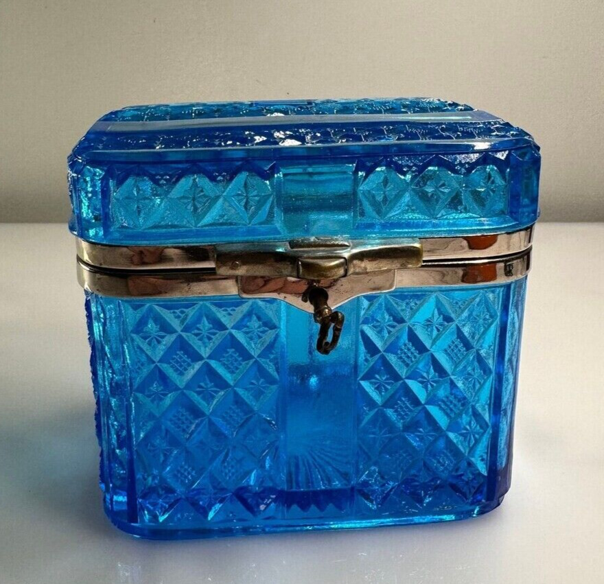 1903 Antique Russian Imperial Blue Glass Tea, Sugar Box.