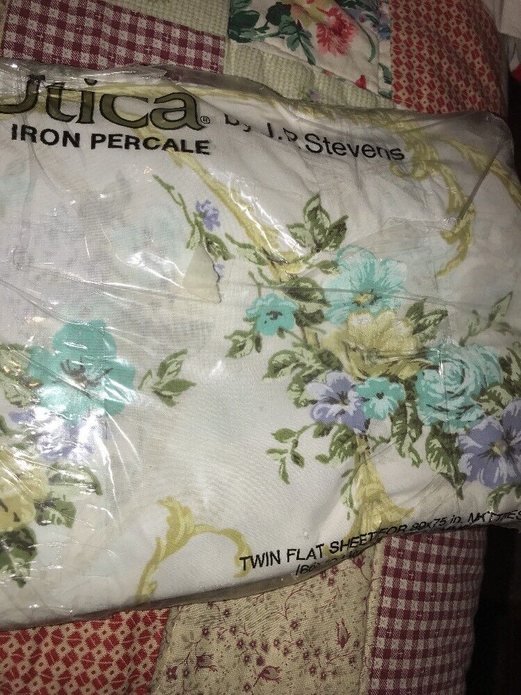 Vintage New Old Stock Twin Floral Flat Sheet Percale Bedding Linens