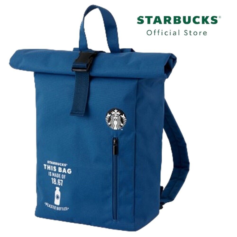 Starbucks Backpack Blue Gift Recycled Cloth Bag Made from Plastic Water Bottles.