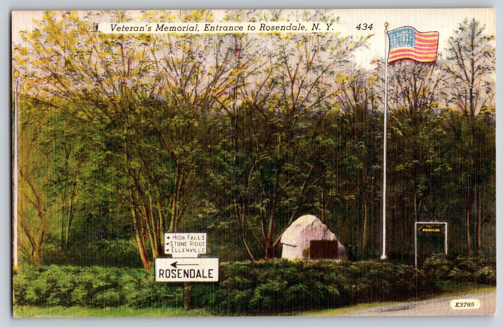 Rosendale, New York - Veteran\'s Memorial, Entrance To Rosenda - Vintage Postcard