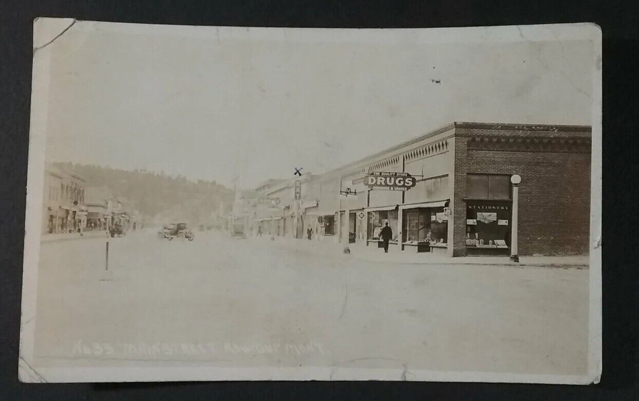 RPPC ROUNDUP MT MONTANA Market Street Business District Stores Cars 1919
