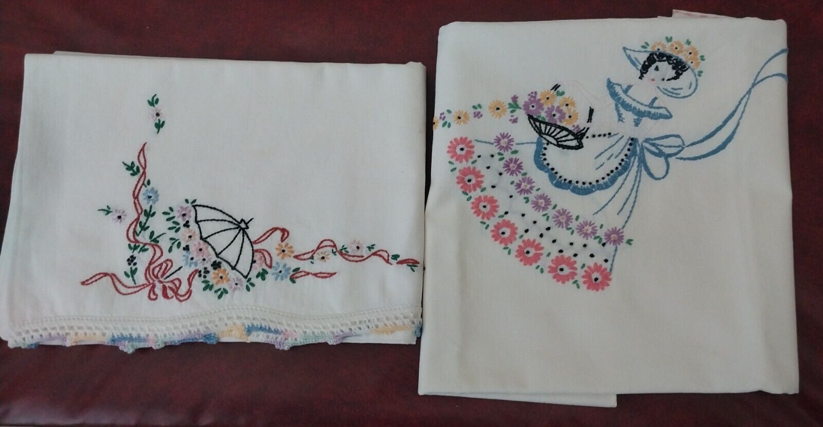 VINTAGE Embroidered Lot of 2 Southern Pillowcases * Southern Belle*Floral