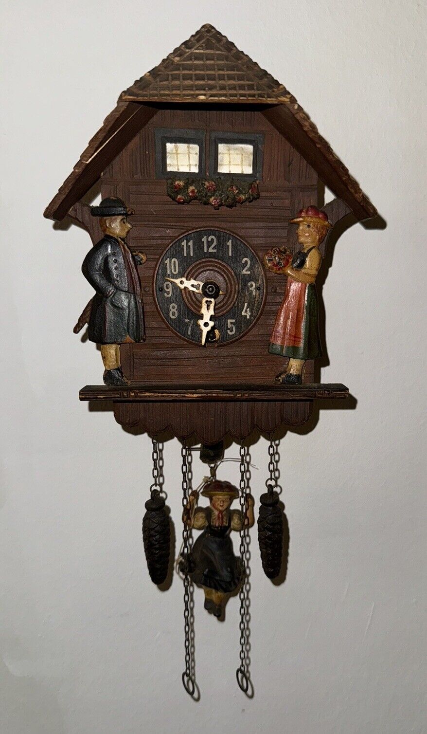 Vintage German Black Forest Bouncing Lady Wall Clock By Wintermantel