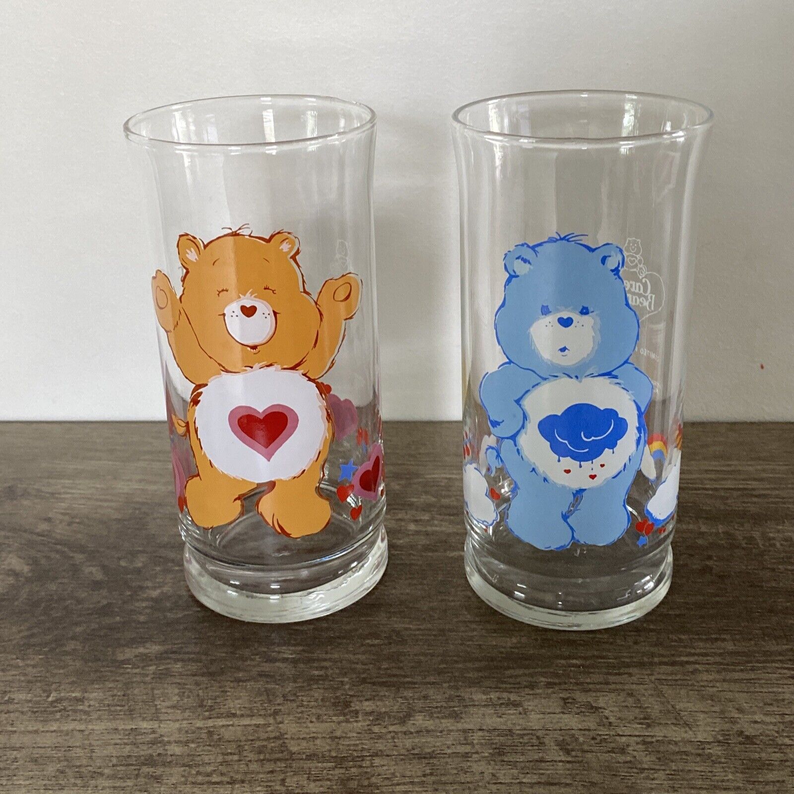 2 Vintage Care Bears Grumpy Bear & Tenderheart 1983 Pizza Hut Drinking Glass