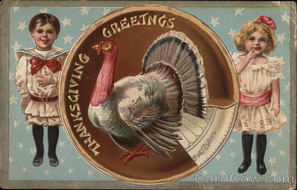 Children 1905 Thanksgiving Greetings Antique Postcard 1c stamp Vintage Post Card