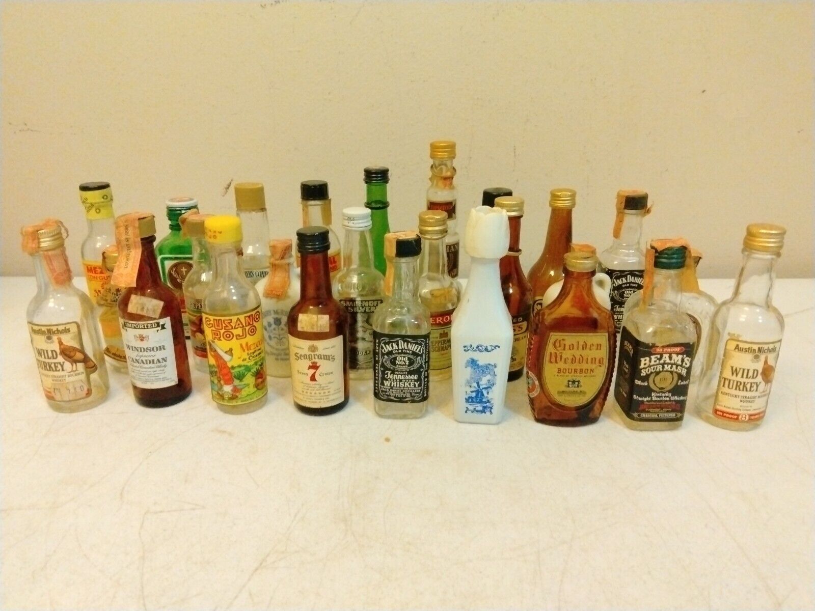 Lot of 26 Vintage Mini / Airline Type Liquor Bottles - All Glass & Empty Whiskey