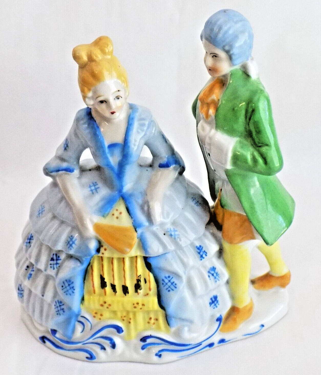 Vintage Victorian Lady & Man Porcelain Dresser Trinket Powder Box Japan