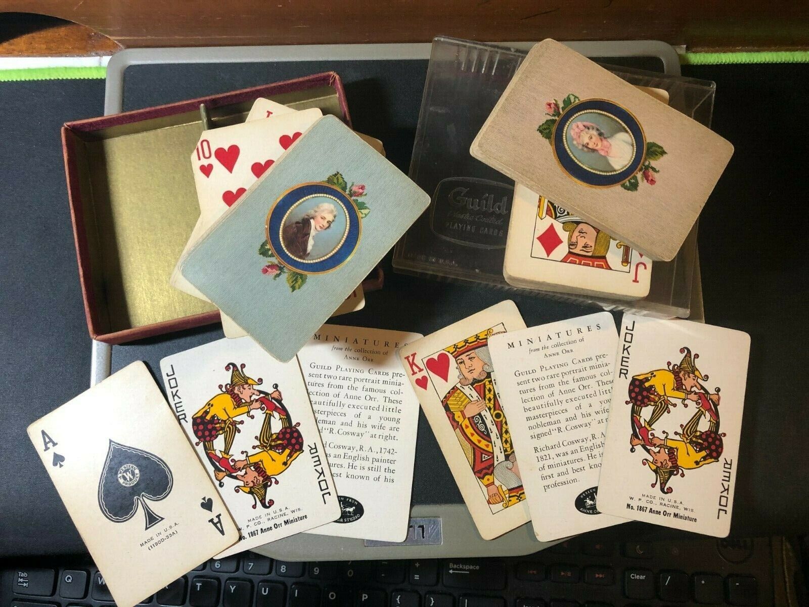 GUILD Playing Cards 1950s Hard Plastic Case #1867 Anne Orr with Jokers & Detail 