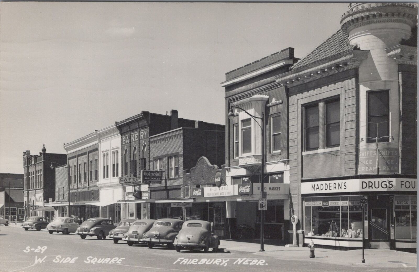 West Side Square Fairbury Nebraska RPPC,Coca Cola,Ice Cream Photo Postcard,1951