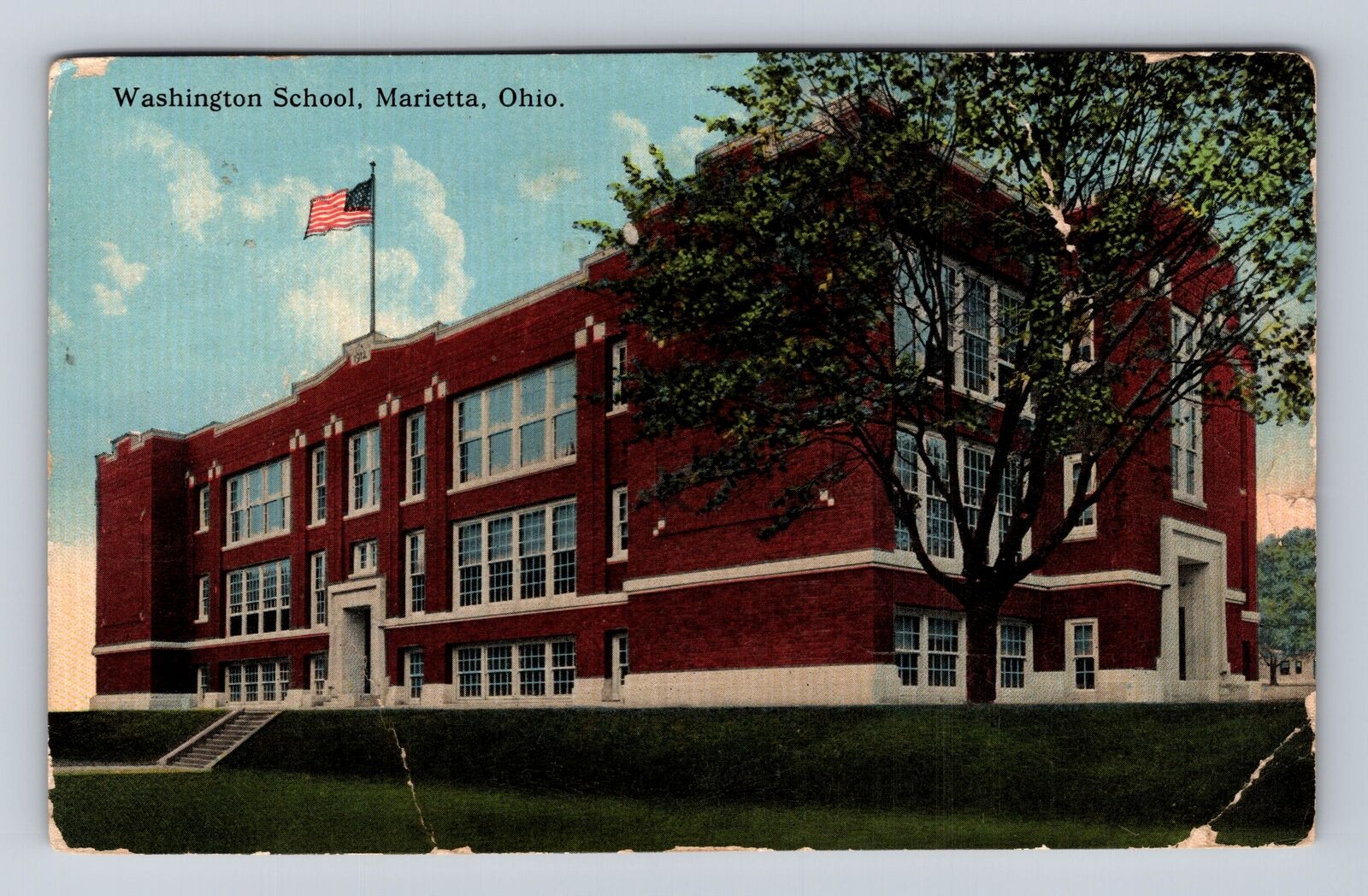 Marietta OH-Ohio, Washington School Building, Antique Vintage c1912 Postcard