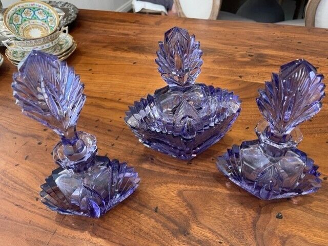 Vintage Irving W. Rice & Co (I. Rice) Lavender Purple Perfume Bottles set of 3