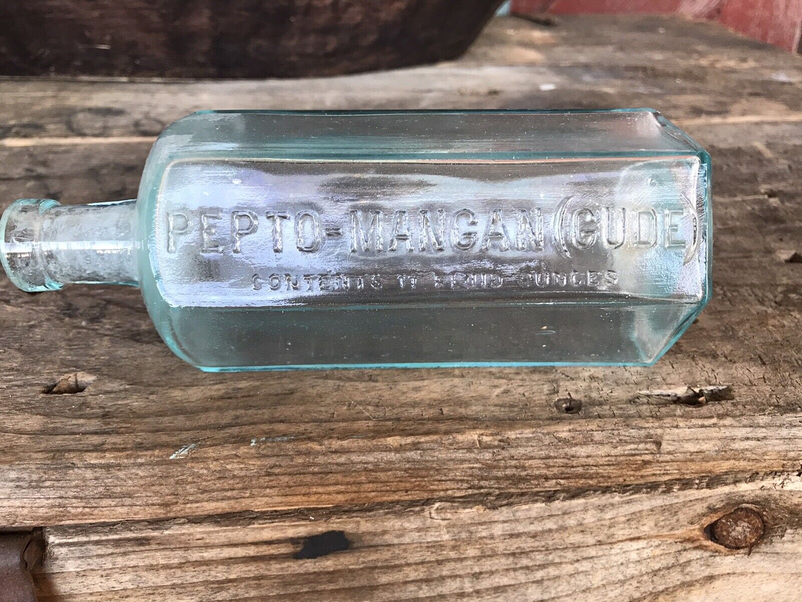 Antique Pepto Mangan Dr. Gude Bottle Six Side Octagan Shape Medicine 1890\'s