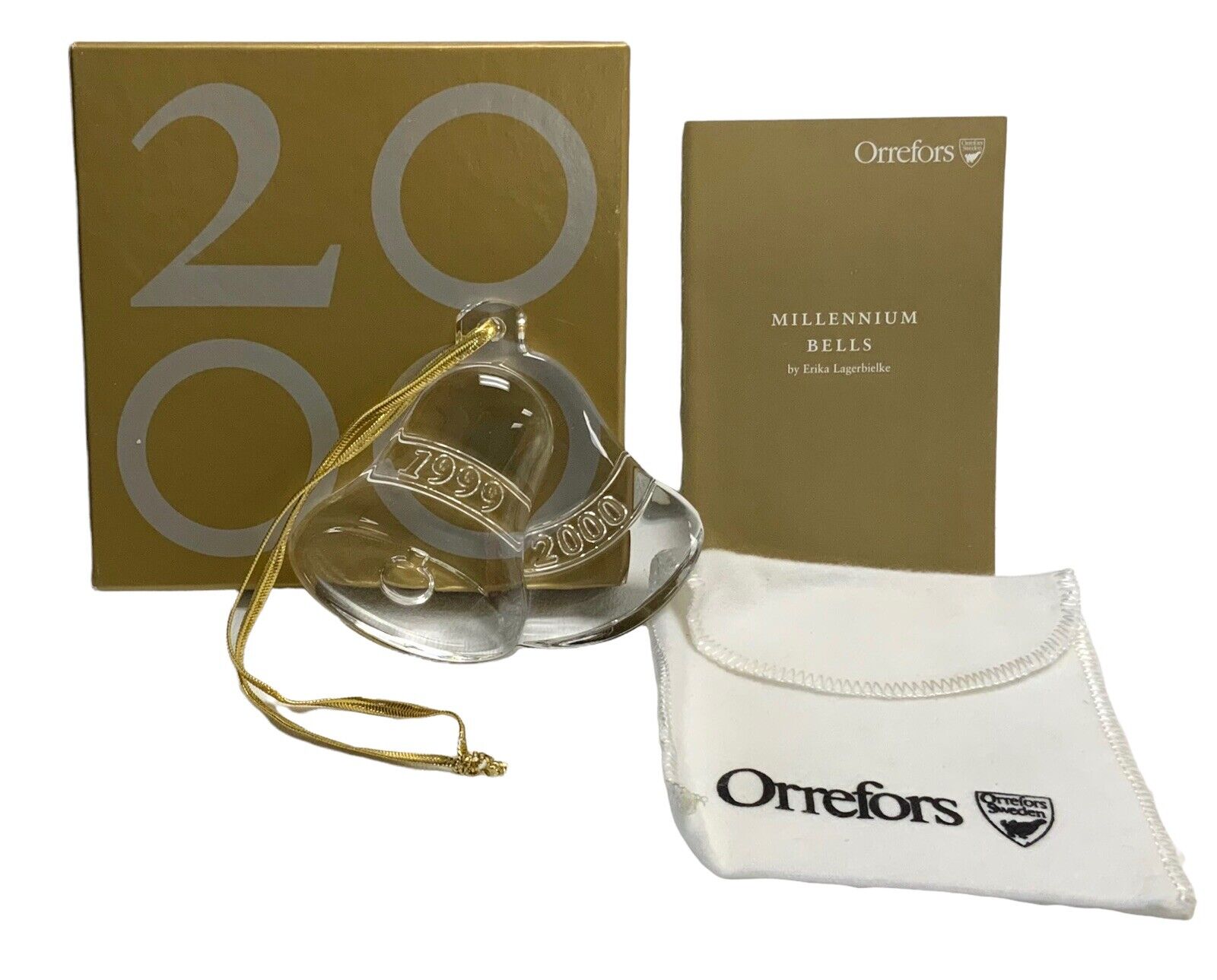 Orrefors Crystal 1999 2000 Millennium Bells Ornament Original Box Holidays