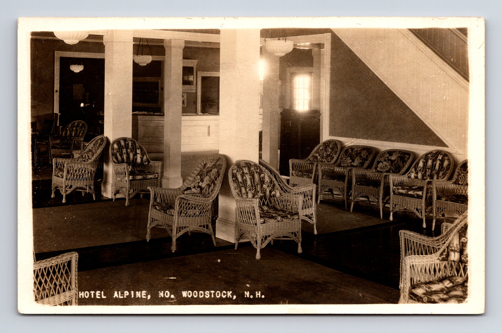 RPPC Hotel Alpine Interior Woodstock NH Real Photo Postcard