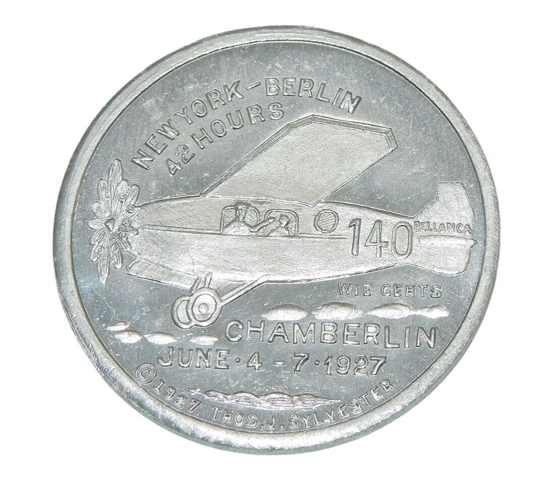 Original 1927 Chamberlain & Charles Lindberg Aviation Plane Coin