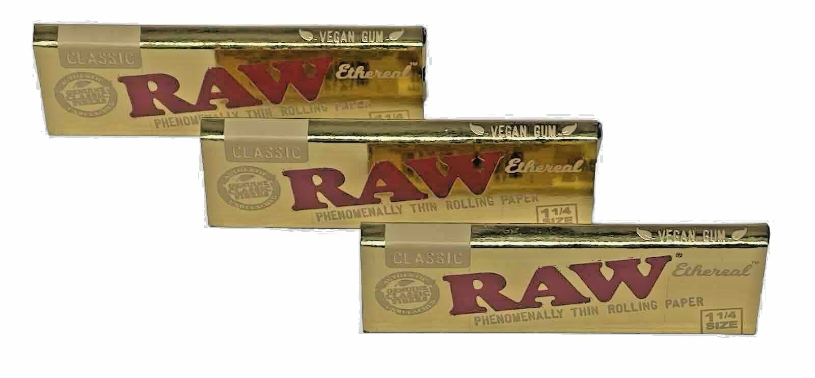 Three Packs RAW ETHEREAL 1 1/4” Rolling Papers **Free Shipping**