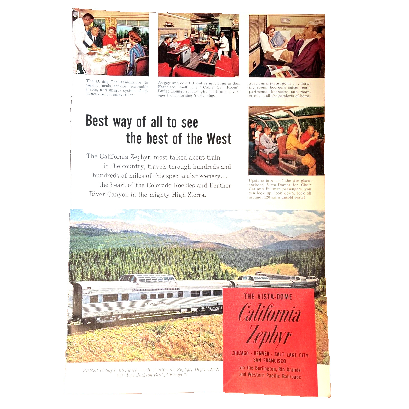 The Vista Dome California Zephyr See the Best of the West Advertisement 1962
