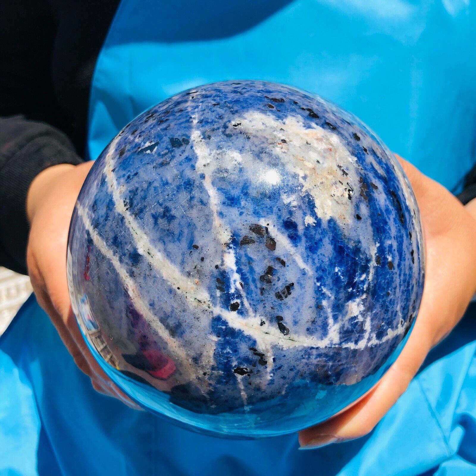 10.56LB Natural Beautiful Blue Striped Ball Quartz Crystal Sphere Healing 1429