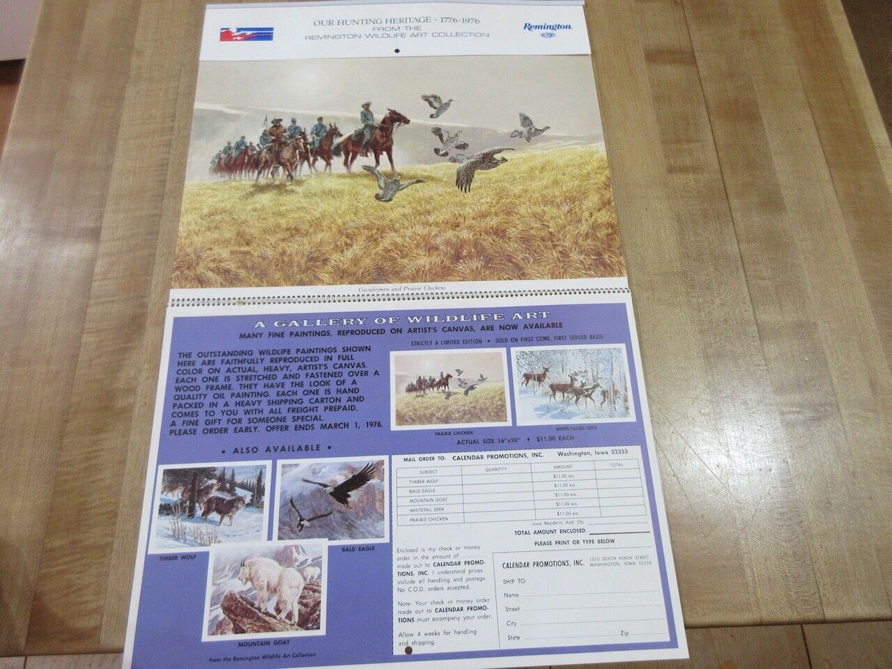 1976  Remington Calendar Our Hunting Heritage  Art Collection  (w8)