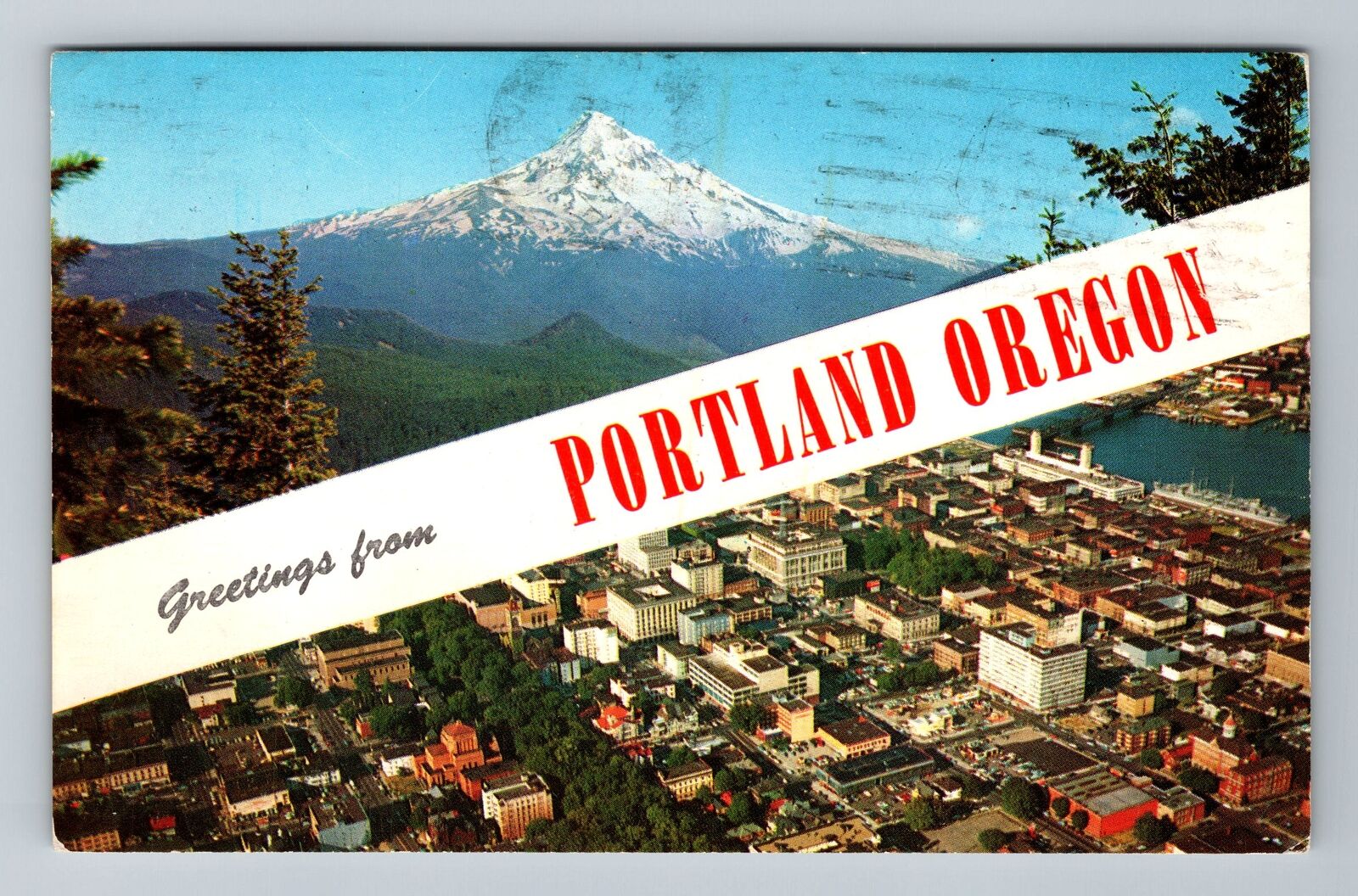 Portland OR-Oregon, Aerial Banner Greetings, Vintage c1964 Postcard
