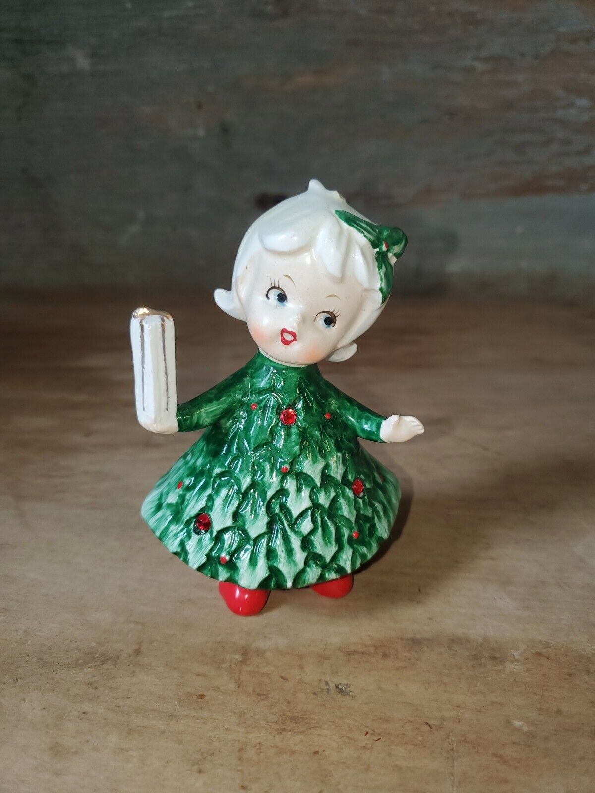 Vintage Lefton Christmas Holly Girl With Candle 