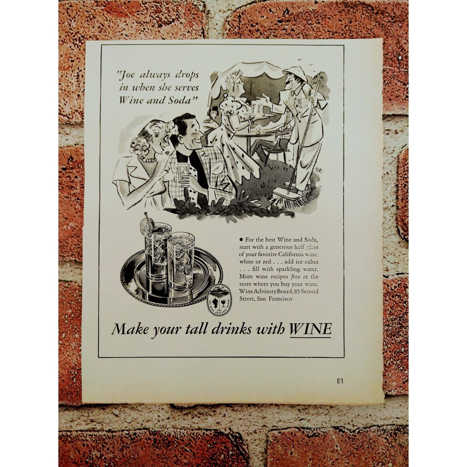 1941 Wine Advisory Board - Make Tall Drinks with Wine - Original Vtg PRINT AD