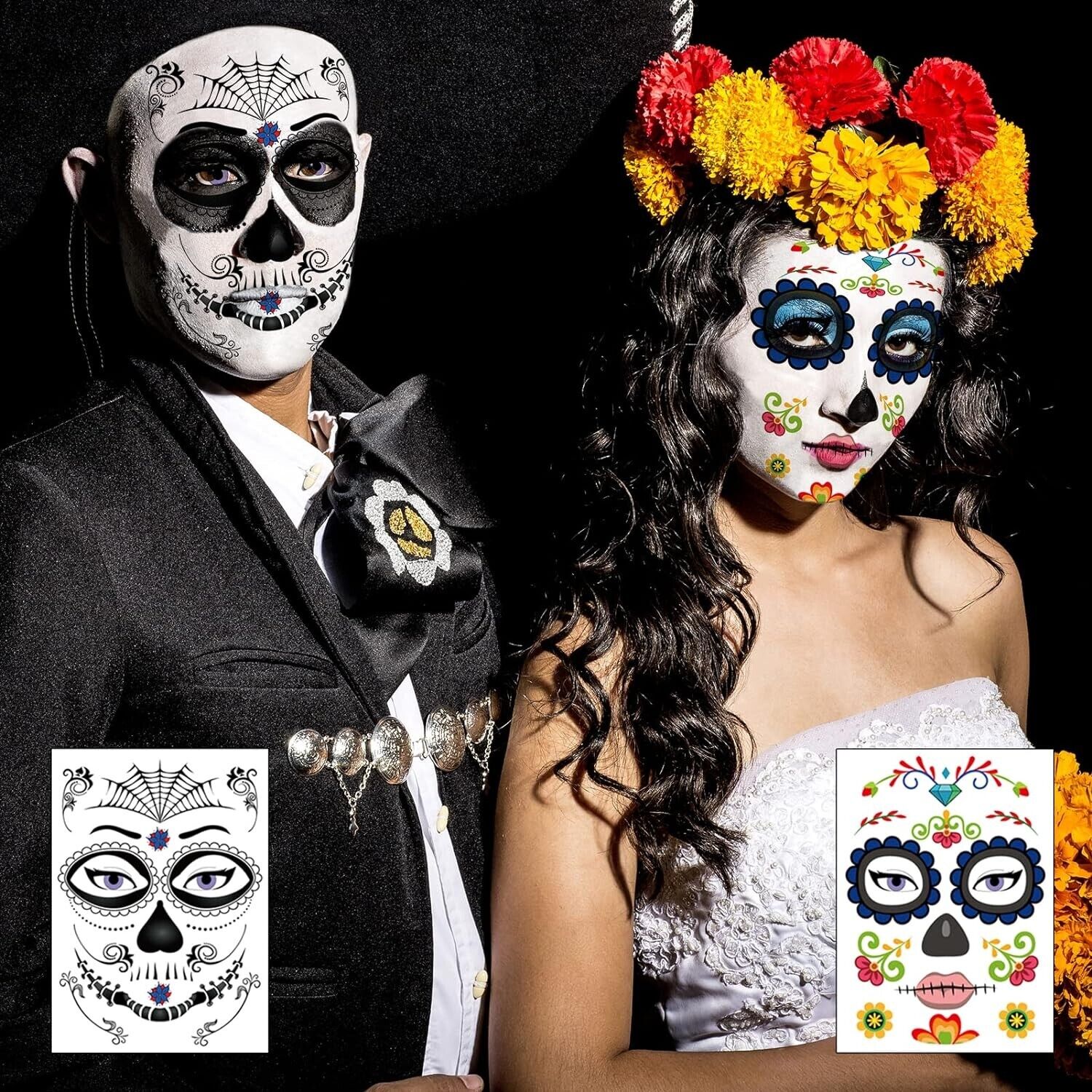 TailaiMei 12 Sheets Day of the Dead Face Skeleton Tattoos/Dia De Los Muertos...