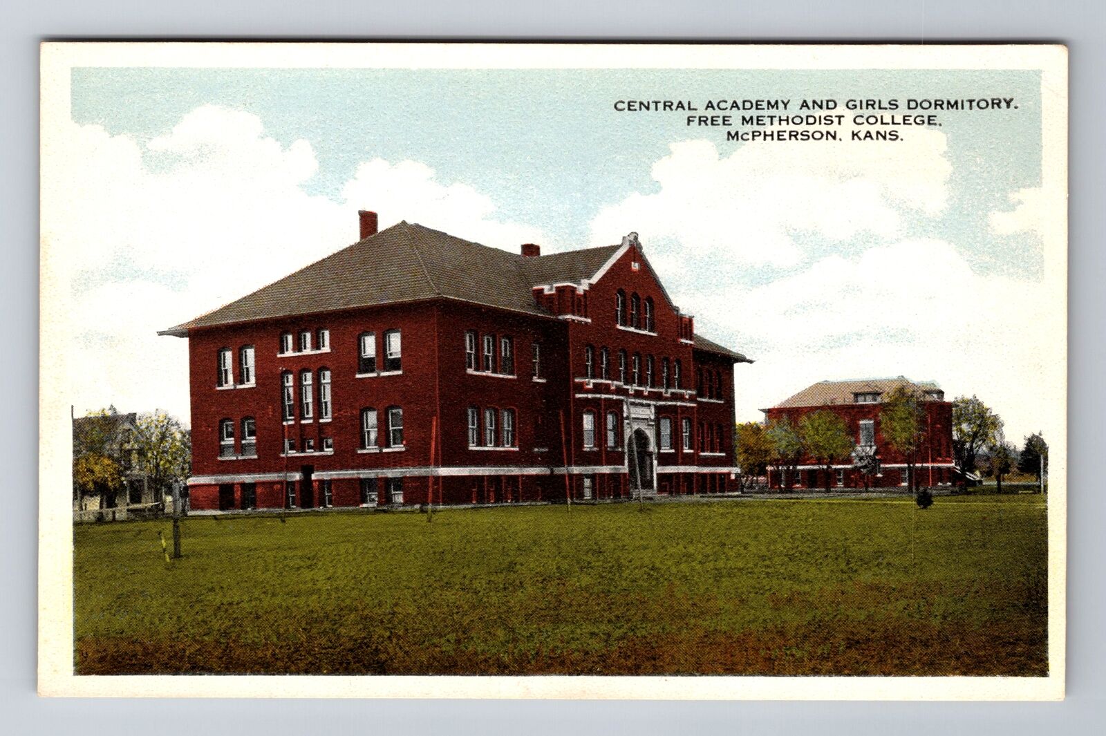 McPherson KS-Kansas, Central Academy And Girls Dormitory Vintage Postcard