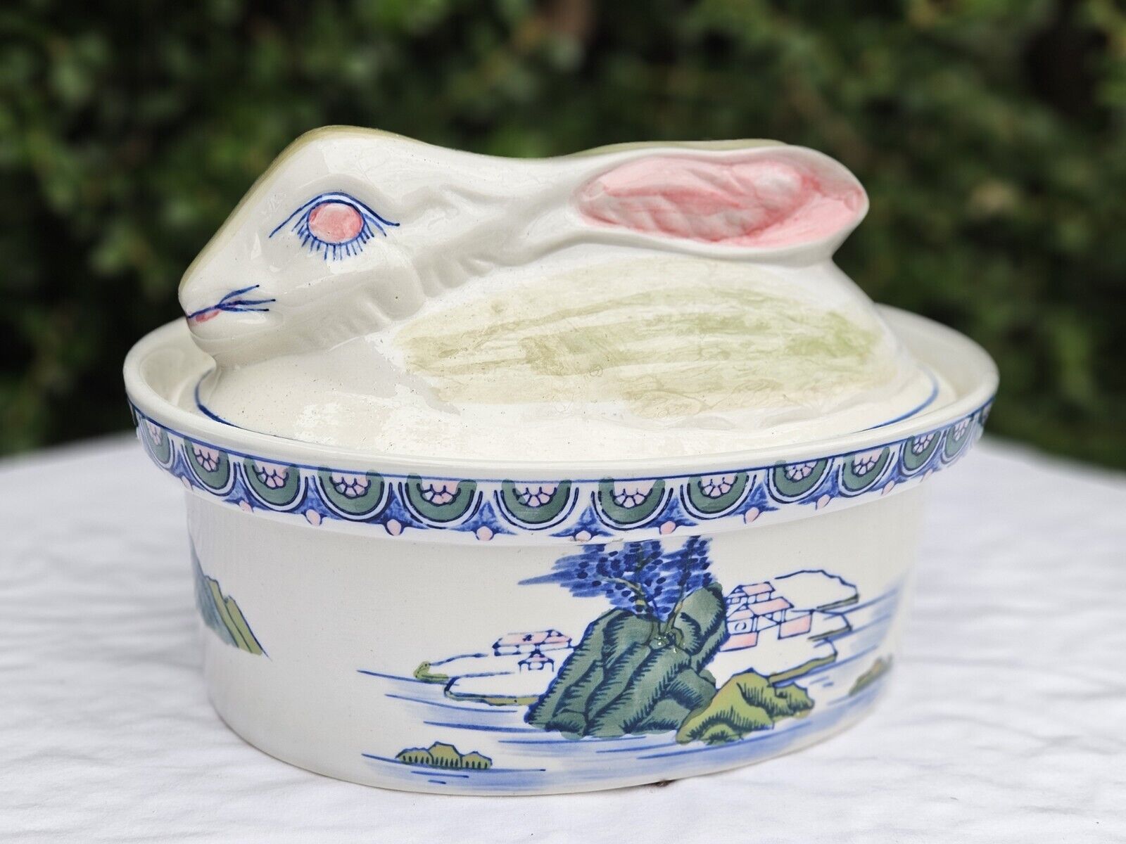 Vintage Ceramic Japanese Handpainted Bunny  Rabbit  Covered Tureen